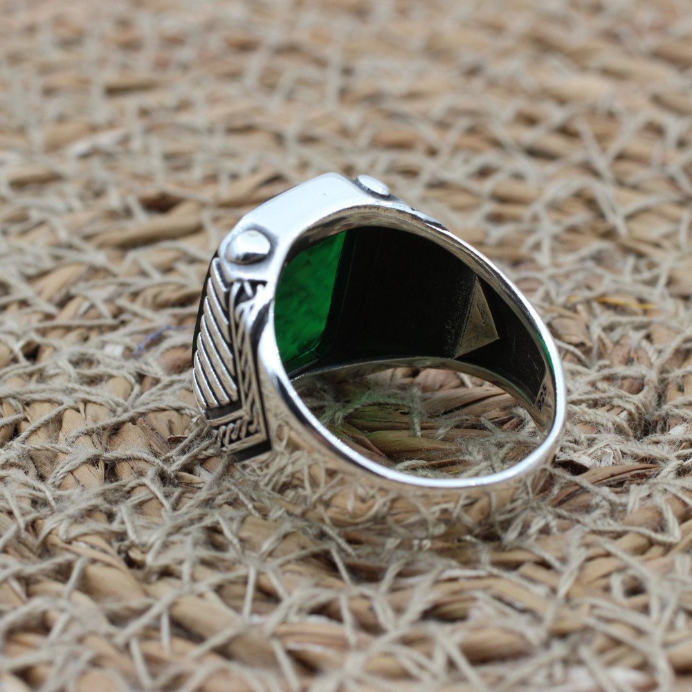 Emerald Men's Ring, Ottoman Men's Ring, Handmade Men's Ring, Turkish Handmade Men's Ring, Men's Jewelry, Gift for Him, 925 Sterling Silver