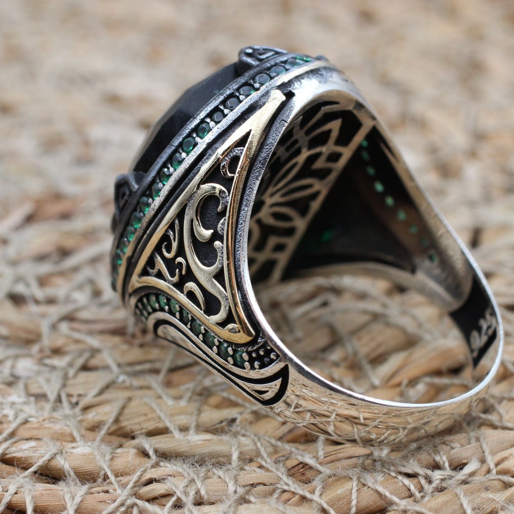 Emerald Men's Ring, Ottoman Men's Ring, Handmade Men's Ring, Turkish Handmade Men's Ring, Men's Jewelry, Gift for Him, 925 Sterling Silver