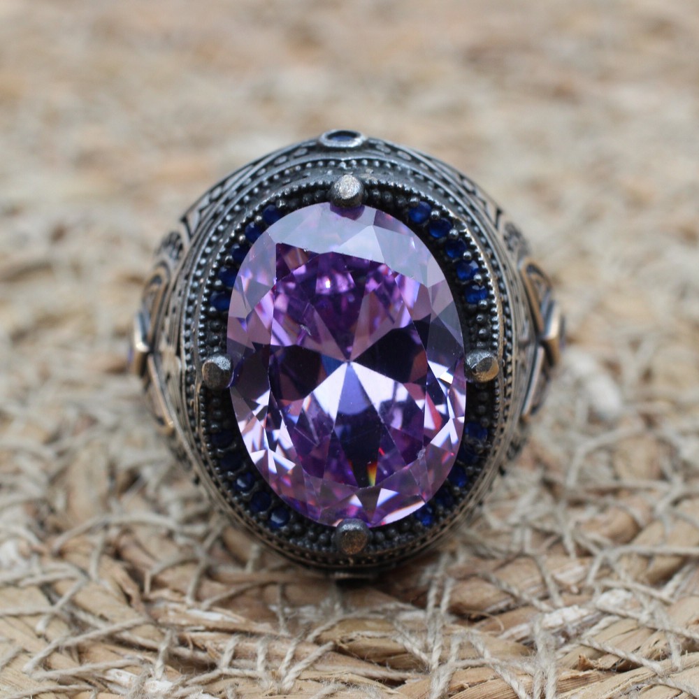 Men's Handmade Ring, Turkish Handmade Silver Men's Ring, Ottoman Ring, Amethyst Ring, Men's Jewelry, Amethyst, 925k Sterling Silver Ring