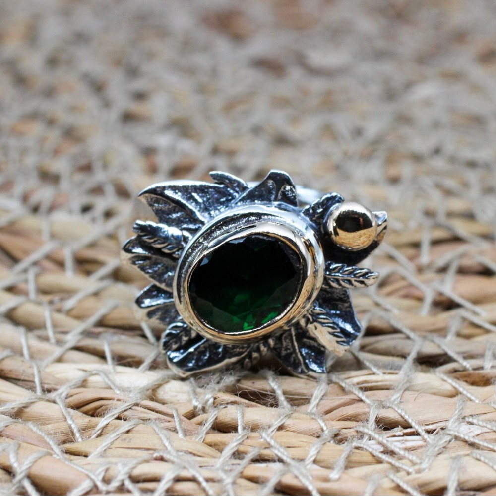 Emerald Ring, Handmade Women's Ring, Turkish Handmade Ring, Authentic Ring, Ottoman Ring, Ladies Ring, 925k Sterling Silver, Gift For Her,
