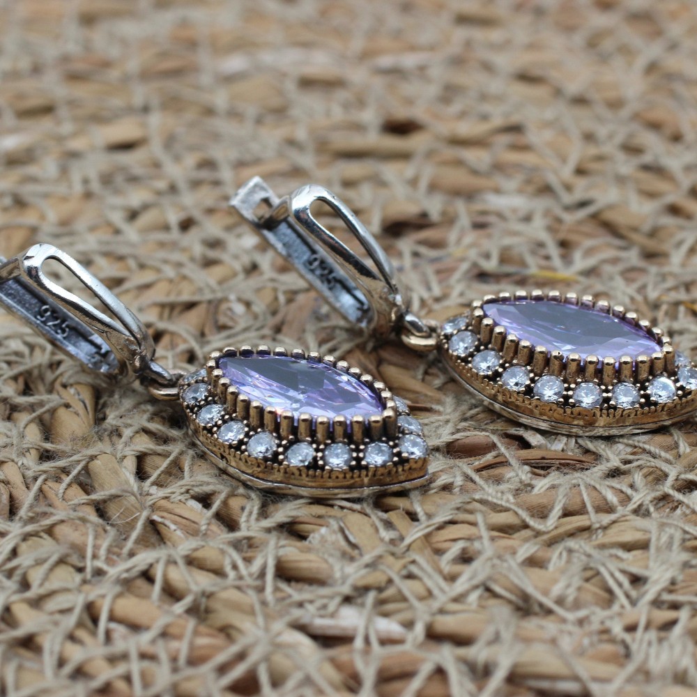 Amethyst Set, Authentic Set, Handmade Set Women, Turkish Handmade, Ladies Jewelry Set, Earring, Pendant, Ladies Set, 925k Sterling Silver