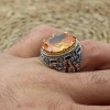 Citrine Men's Ring, Handmade Men's Ring, Turkish Handmade Ring, Ottoman Men's Ring, Men's Jewelry, Gift for Him, 925k Sterling Silver Ring