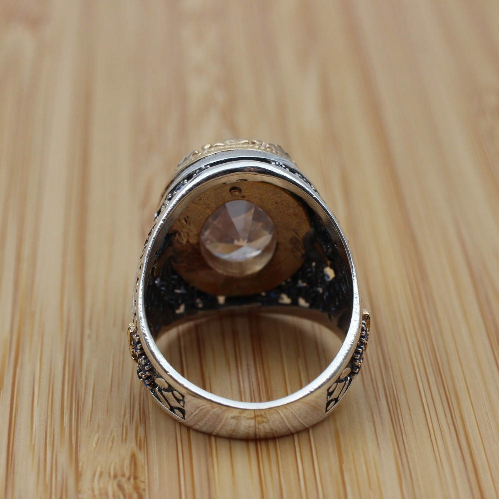 Zircon Men's Ring, Handmade Men's Ring, Turkish Handmade Silver Ring, Ottoman Mens Ring, Knife Mens Ring, Gift for Him, 925 Sterling Silver,