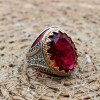 Ruby Mens Ring, Handmade Ring, Turkish Handmade Silver Men Ring, Ottoman Men Ring, Men's Jewelry, Gift for Him, 925k Sterling Silver Ring