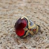 Mens Handmade Ring, Turkish Handmade Silver Men Ring, Ottoman Men Ring, Ruby Ring, Men's Jewelry, Gift for Him, 925k Sterling Silver Ring