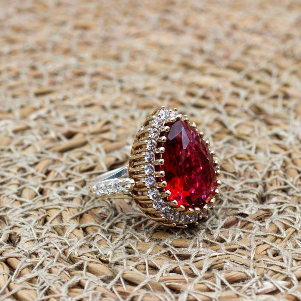 Ruby Ring, Handmade Women's Ring, Turkish Handmade Ring, Authentic Ring, Ottoman Ring, Ladies Ring, 925k Sterling Silver, Gift For Her,