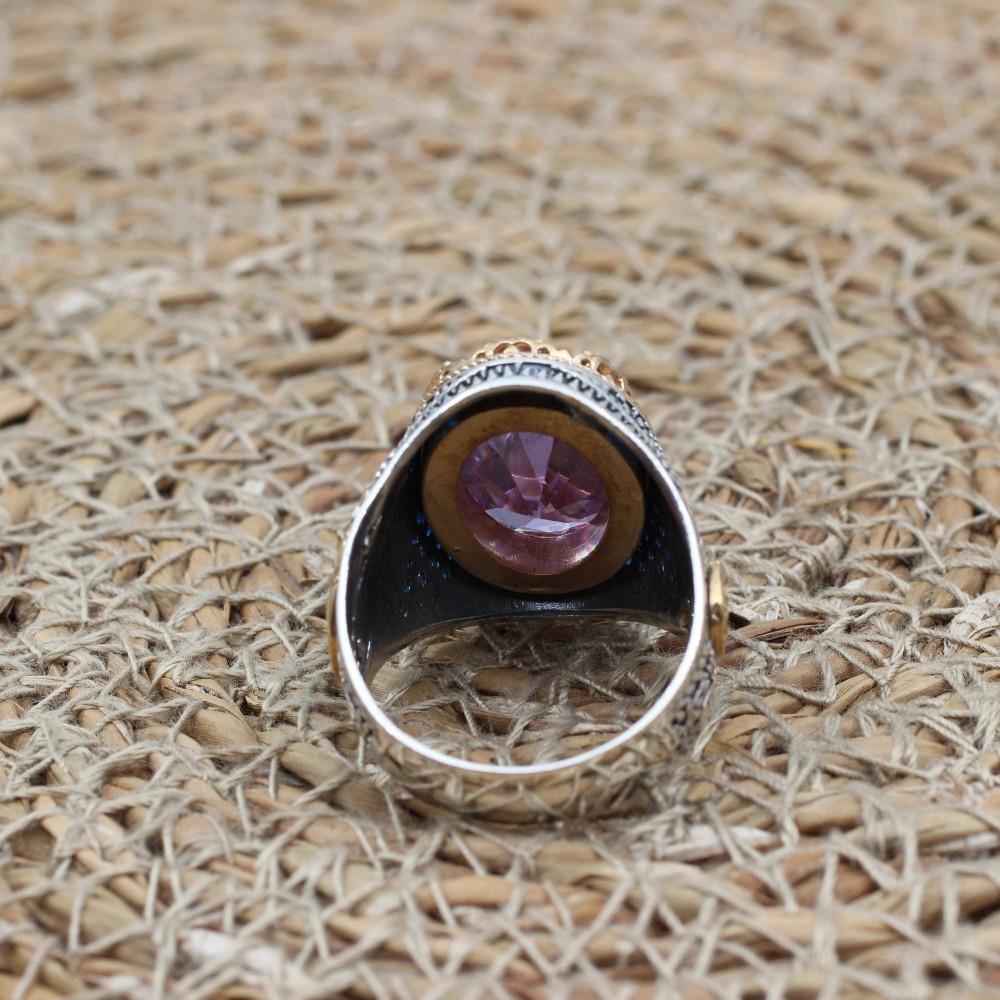 Amethyst Men's Ring, Mens Handmade Ring, Turkish Handmade Silver Men Ring, Ottoman Men Ring, Men Jewelry, Gift for Him, 925k Sterling Silver