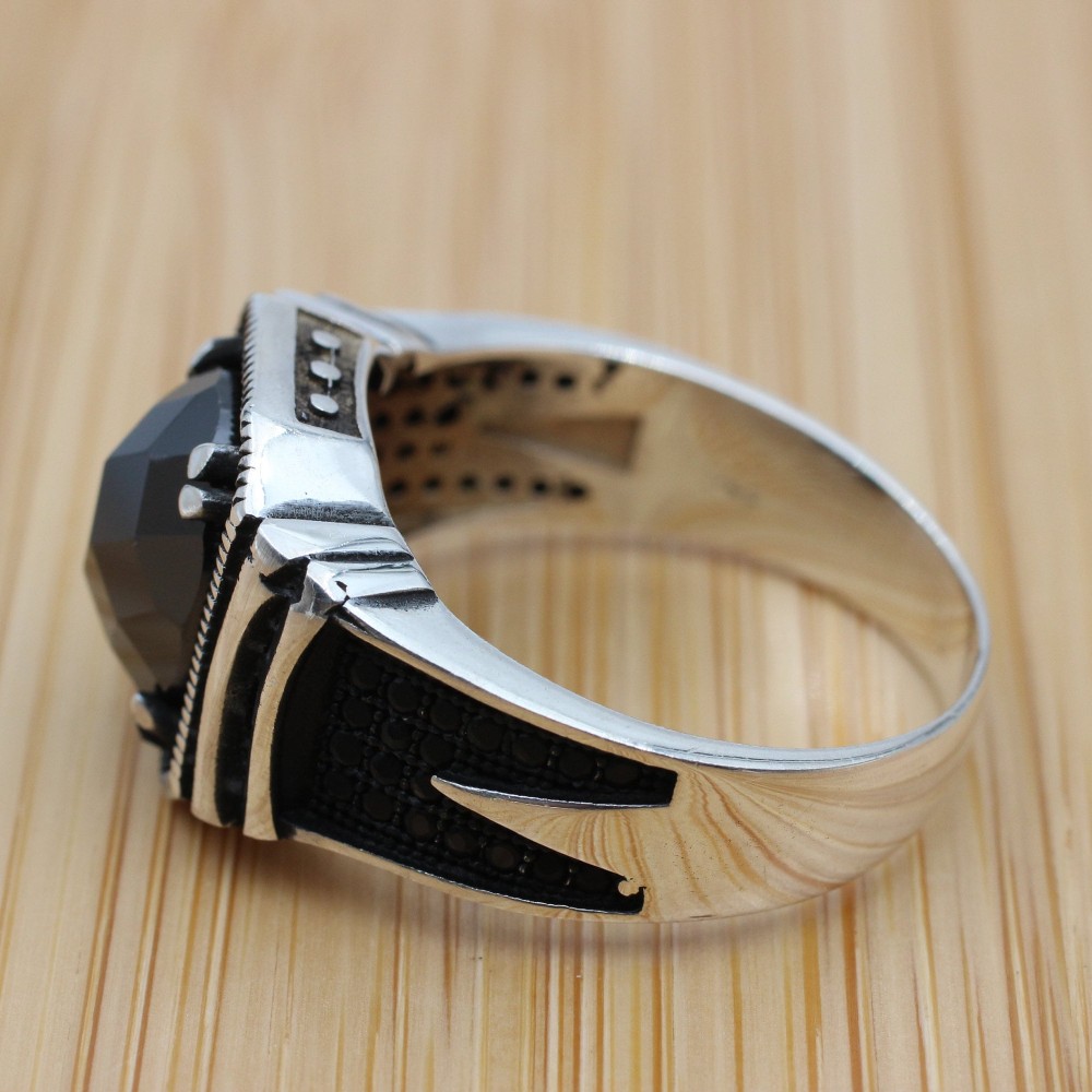 Onyx Ring, Men's Handmade Ring, Turkish Handmade Silver Men's Ring, Ottoman Men Ring, Men's Jewelry, Gift for Him, 925k Sterling Silver Ring