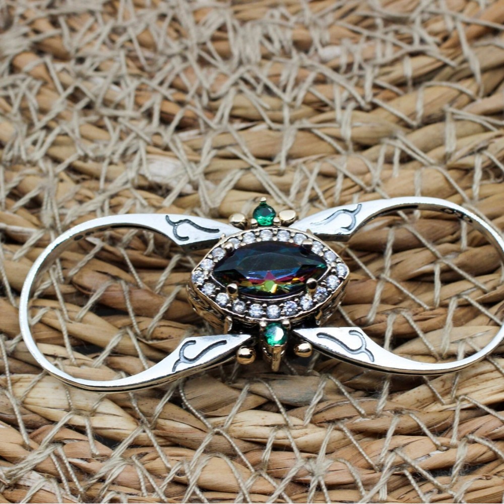 Mystic Topaz Ring, Onyx Ladies Ring, Two Stone Ladies Ring, Handmade Women Ring, Reversible Ring, Ottoman Women's Ring, 925 Sterling Silver,