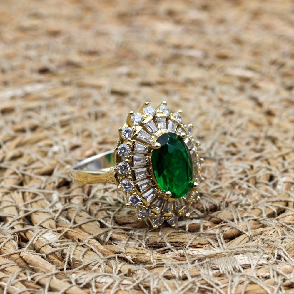 Handmade Women Ring, Turkish Handmade Silver Ladies Ring, Ottoman Women Ring, Emerald Women Ring, Ladies Ring, 925k Sterling Silver Ring