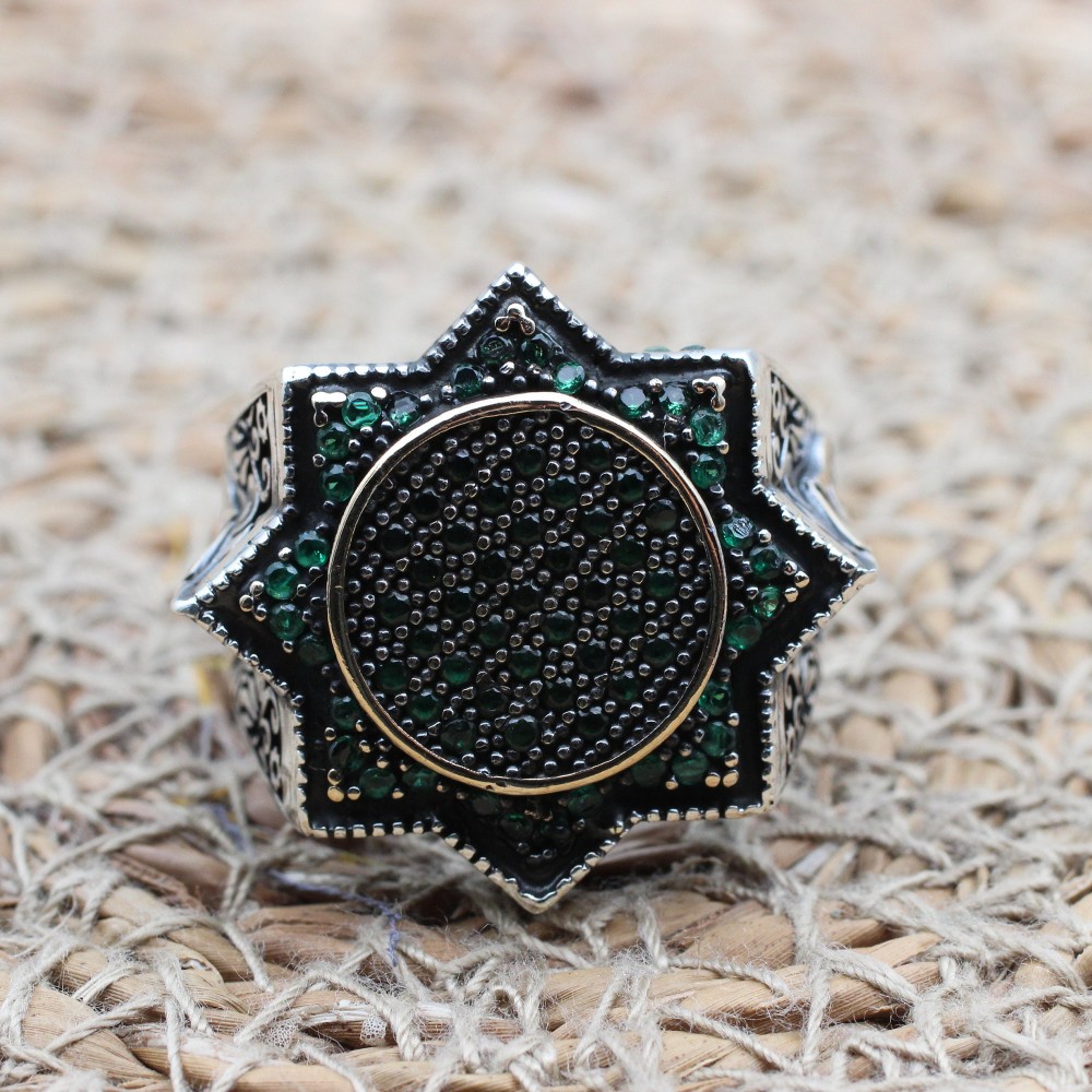 Emerald Men's Ring, Ottoman Men's Ring, Handmade Men's Ring, Turkish Handmade Men's Ring, Men's Jewelry, Gift for Him, 925 Sterling Silver