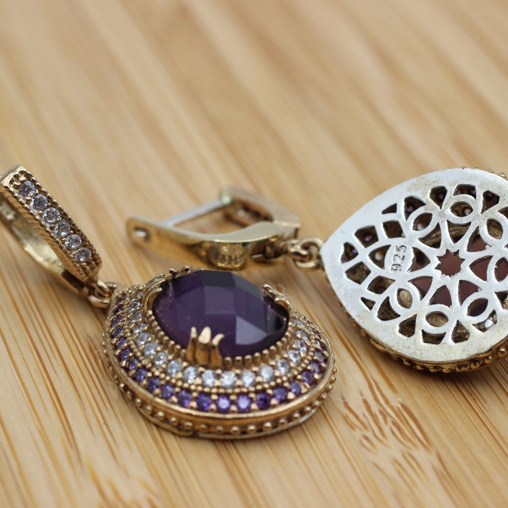 Amethyst Set, Authentic Set, Handmade Set Women, Turkish Handmade, Ladies Jewelry Set, Earring, Pendant, Ladies Set, 925k Sterling Silver