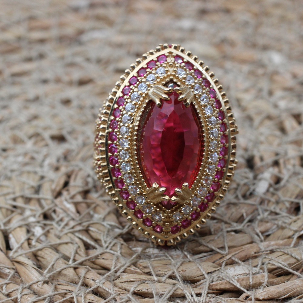Ruby Ring, Handmade Women's Ring, Turkish Handmade Ring, Authentic Ring, Ottoman Ring, Ladies Ring, 925k Sterling Silver, Gift For Her,