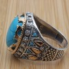 Turquoise Men's Ring, Handmade Ring, Turkish Handmade Silver Men's Ring, Ottoman Ring, Yemeni Ring, Gift for Him, 925k Sterling Silver Ring,