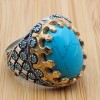 Turquoise Men's Ring, Handmade Ring, Turkish Handmade Silver Men's Ring, Ottoman Ring, Yemeni Ring, Gift for Him, 925k Sterling Silver Ring