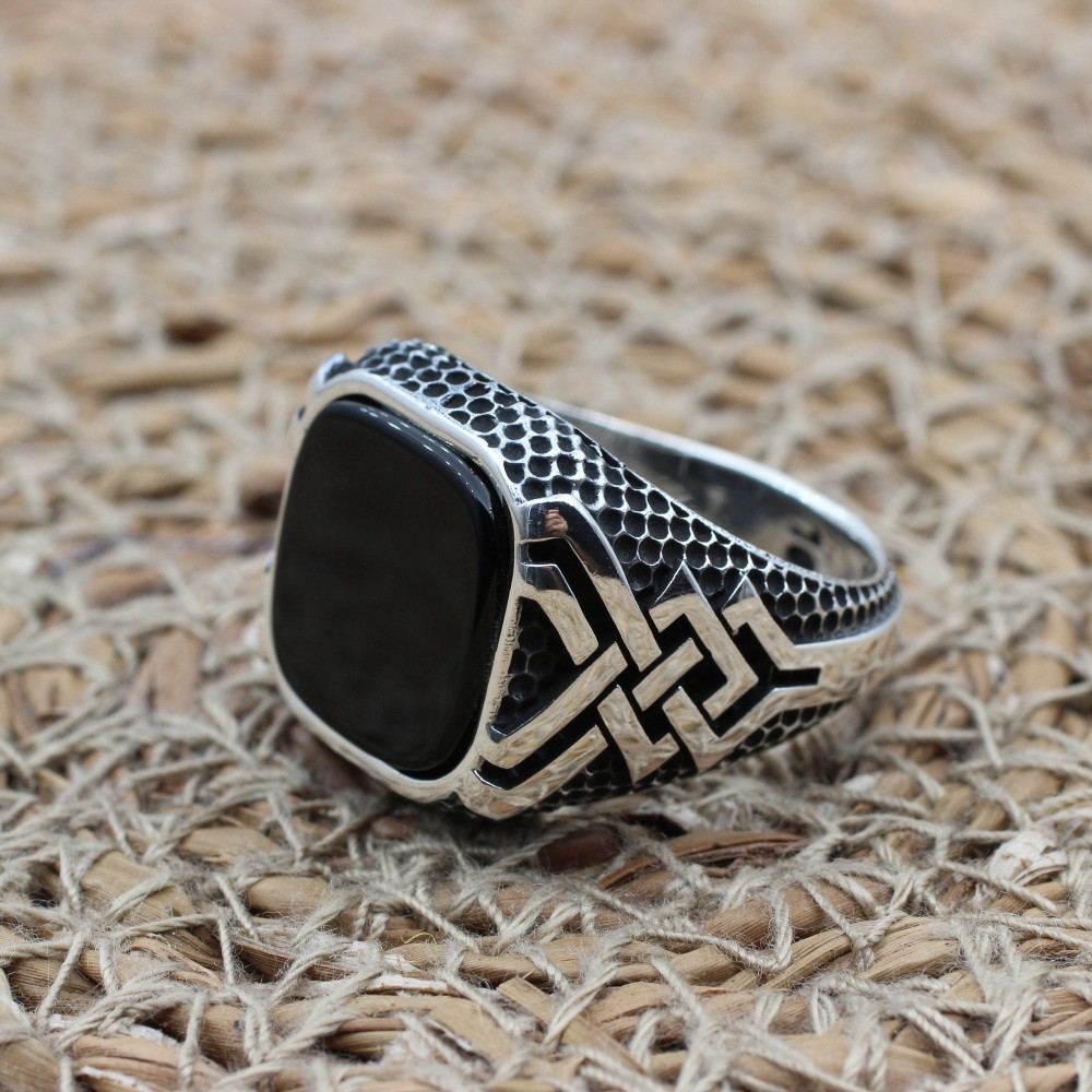 Handmade Silver Men's Ring, Onyx Men's Ring, Turkish Handmade Men's Ring, Men's Ring, Ottoman Mens Ring, Gift for Him, 925k Sterling Silver,