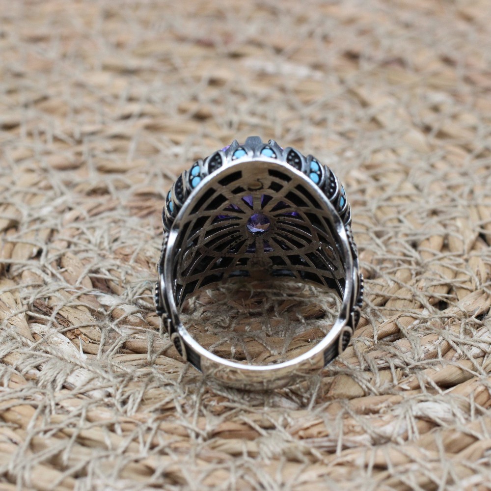 Amethyst Men's Ring, Mens Handmade Ring, Turkish Handmade Silver Men Ring, Ottoman Men Ring, Men Jewelry, Gift for Him, 925k Sterling Silver