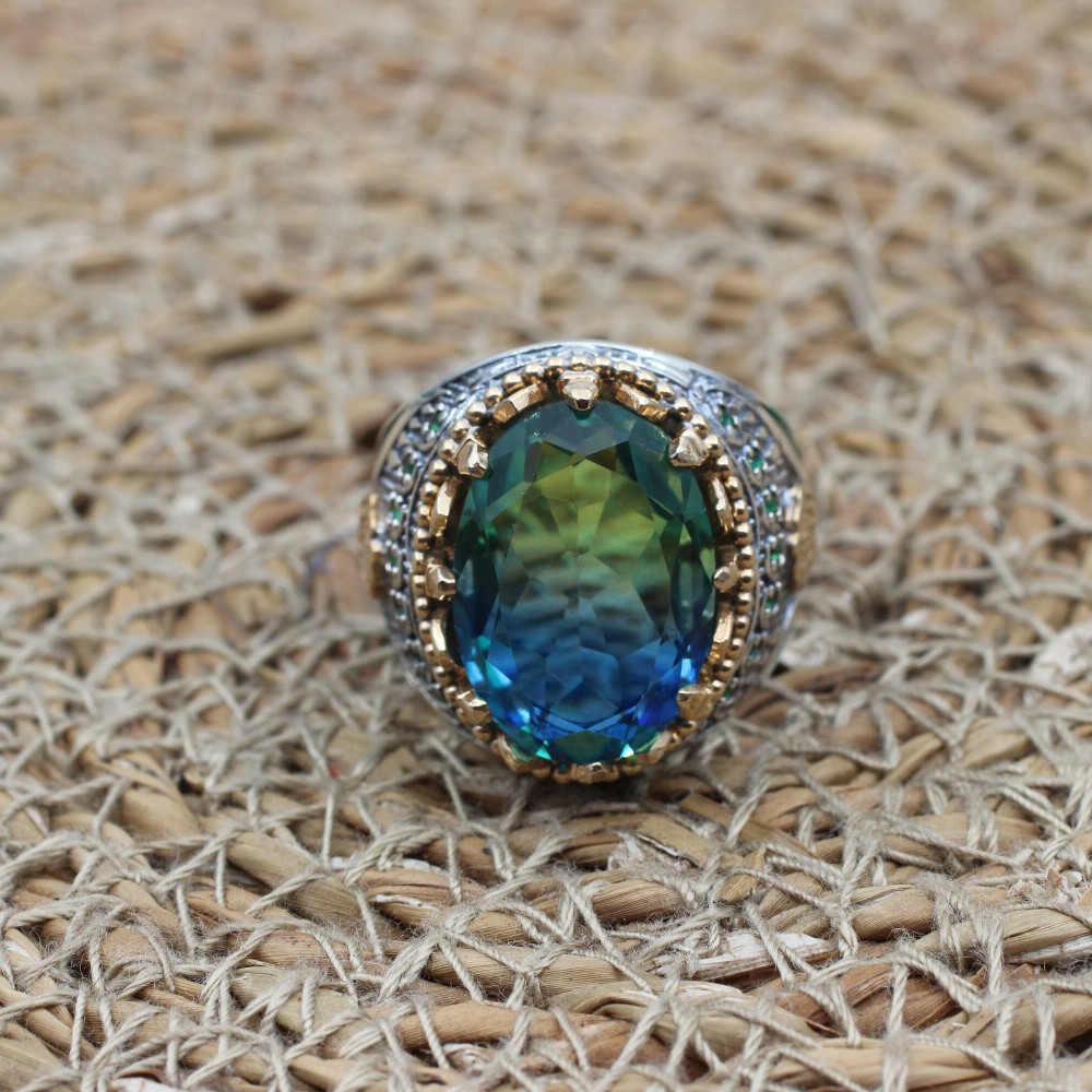 Men's Handmade Ring, Turkish Handmade Ring, Ottoman Men's Ring, Tourmaline Men's Ring, Men's Jewelry, Gift for Him, 925k Sterling Silver Men's Handmade Ring, Turkish Handmade Ring, Ottoman Men's Ring, Tourmaline Men's Ring, Men's Jewelry, Gift for Him, 925k Sterling Silver