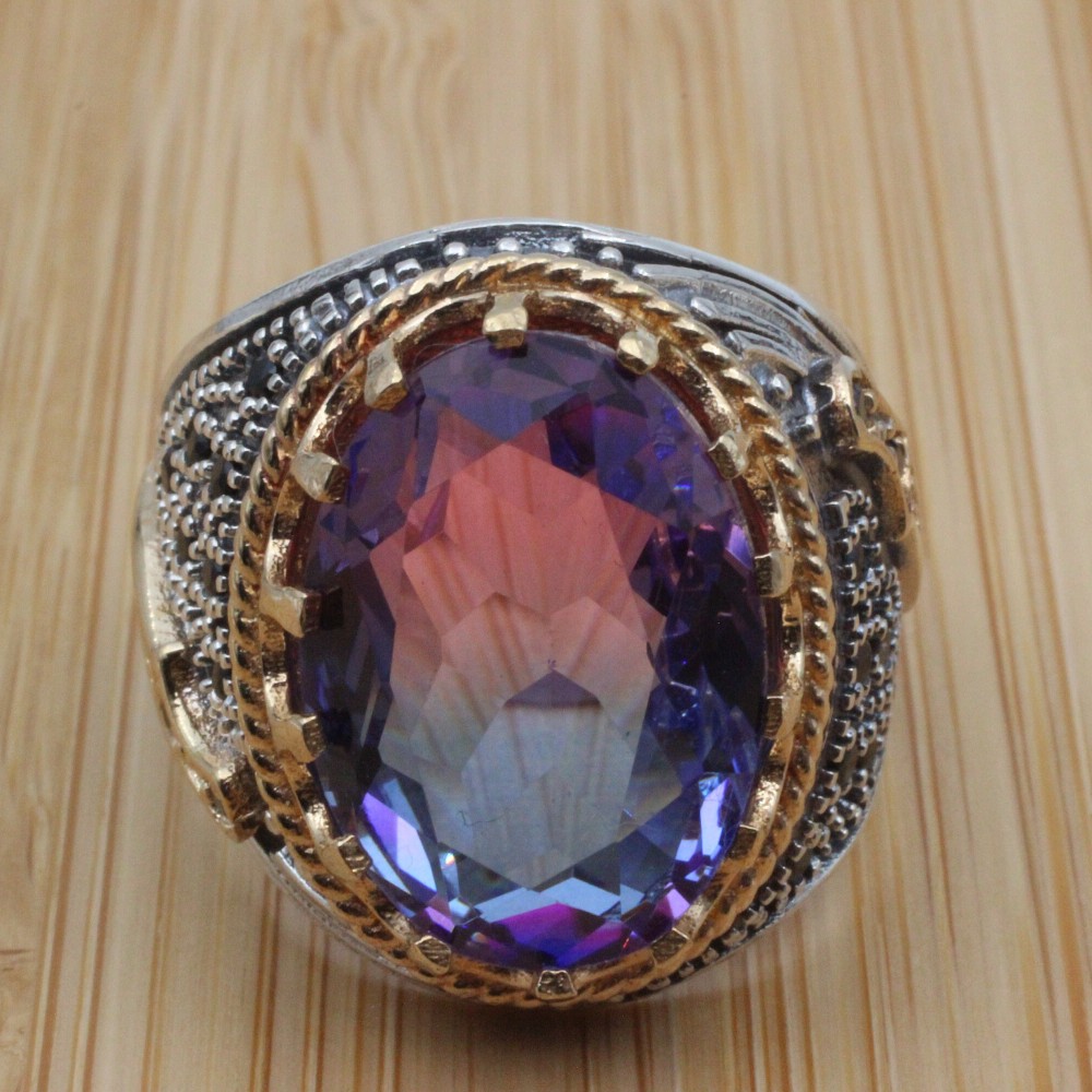 Men's Handmade Ring, Turkish Handmade Men's Ring, Ottoman Men's Ring, Tourmaline Men's Ring, Mens Ring, Gift for Him, 925k Sterling Silver