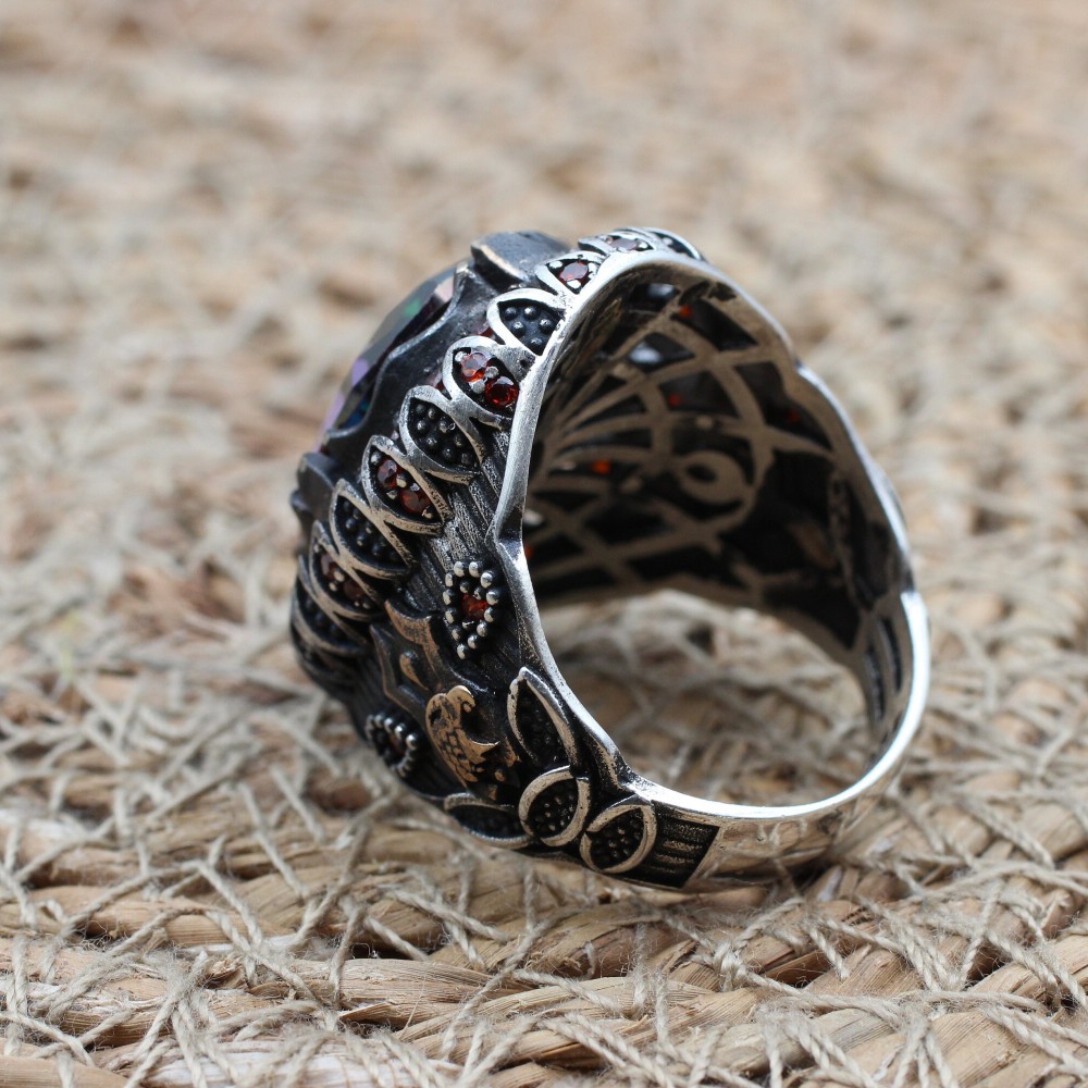 Mystic Topaz Ring, Handmade Ring, Turkish Handmade Silver Men Ring, Mystic Topaz Ring, Men's Jewelry, Gift for Him, 925k Sterling Silver Mystic Topaz Ring, Handmade Ring, Turkish Handmade Silver Men Ring, Mystic Topaz Ring, Men's Jewelry, Gift for Him, 925k Sterling Silver