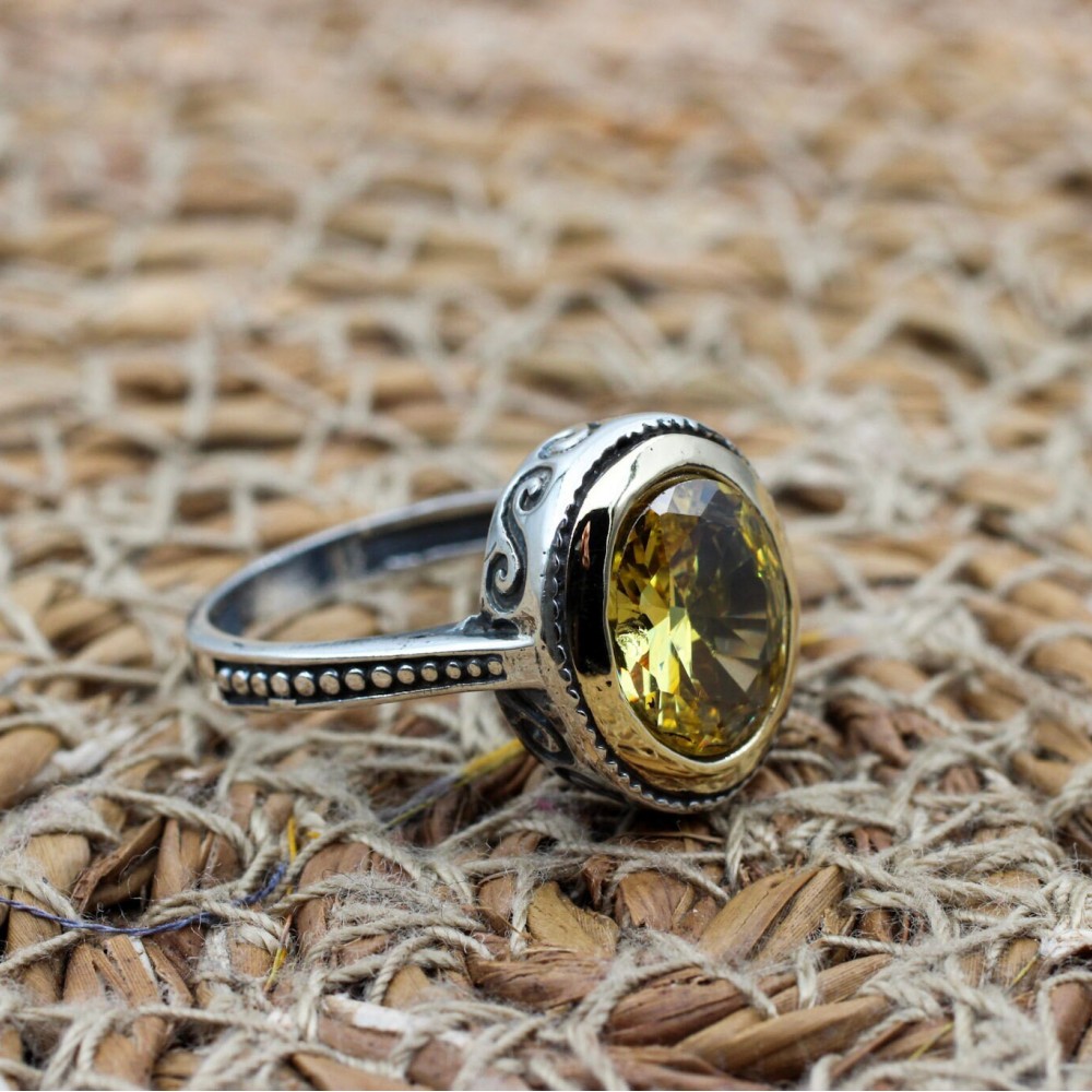 Citrine Ladies Ring, Turkish Handmade Ring, Silver Ladies Ring, Handmade Women Ring, Ottoman Women's Ring, Ladies Ring, 925 Sterling Silver
