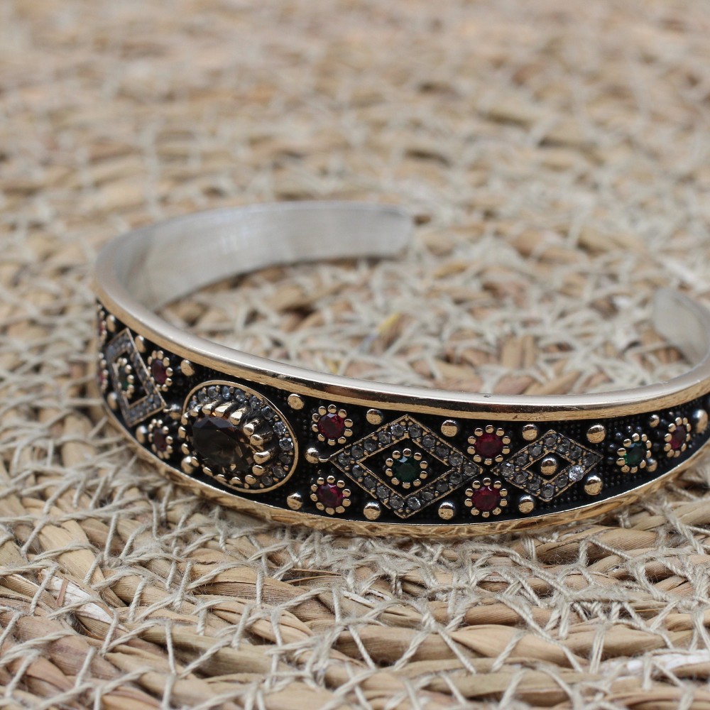 Alexandrite Bracelet, Ottoman Bracelet, Handmade Bracelet, Bangle Cuff, Turkish Handmade, Bangle Bracelet, Gift for Her, 925 Sterling Silver