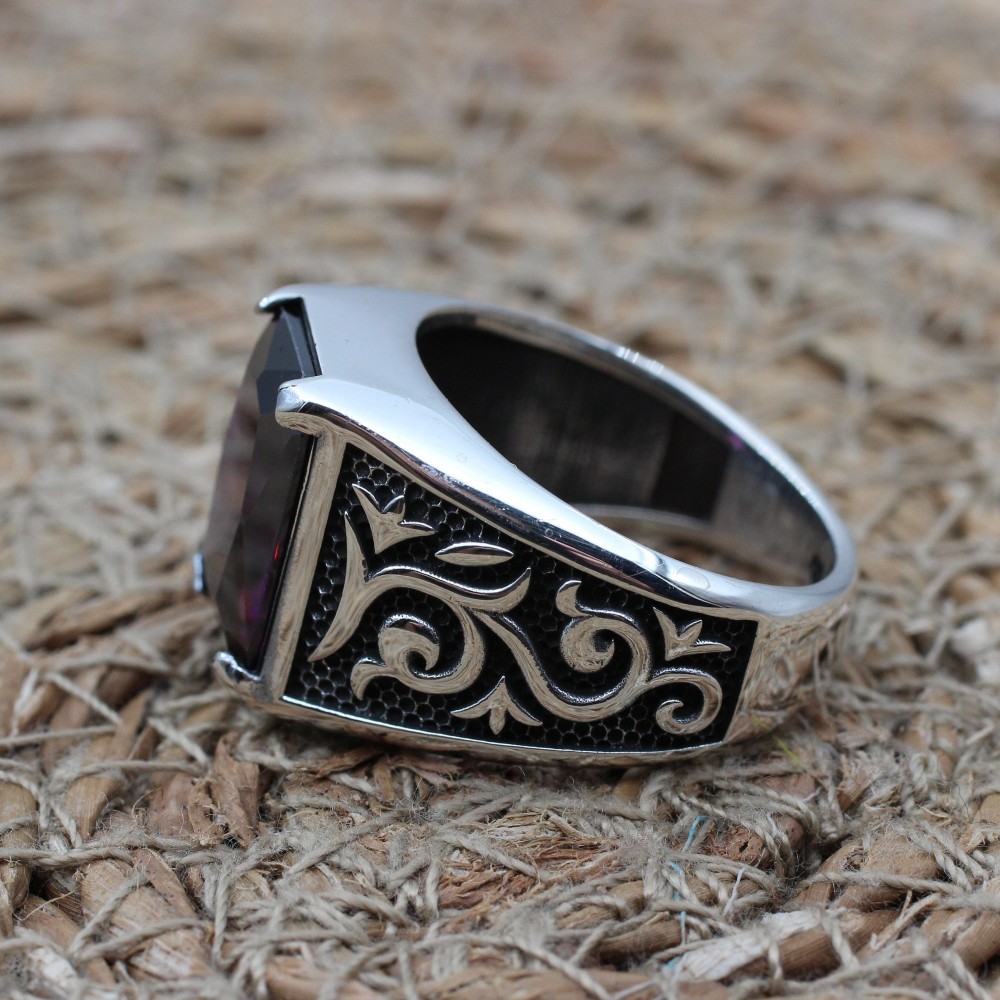 Amethyst Men's Ring, Mens Handmade Ring, Turkish Handmade Silver Men Ring, Ottoman Men Ring, Men Jewelry, Gift for Him, 925k Sterling Silver