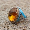 Amber Ring, Men's Handmade Ring, Ottoman Men Ring, Turkish Handmade Silver Men Ring, Yemeni Ring, Gift for Him, 925k Sterling Silver Ring