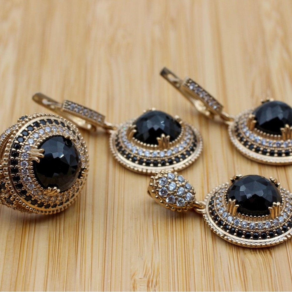 Onyx Set, Authentic Set, Handmade Women Set, Turkish Handmade, Ladies Jewelry Set, Earring, Ladies Set, 925k Sterling Silver, Jewelry,