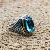 Aquamarine Men's Ring, Ottoman Men's Ring, Handmade Men's Ring, Turkish Handmade Men's Ring, Mens Jewelry, Gift for Him, 925 Sterling Silver