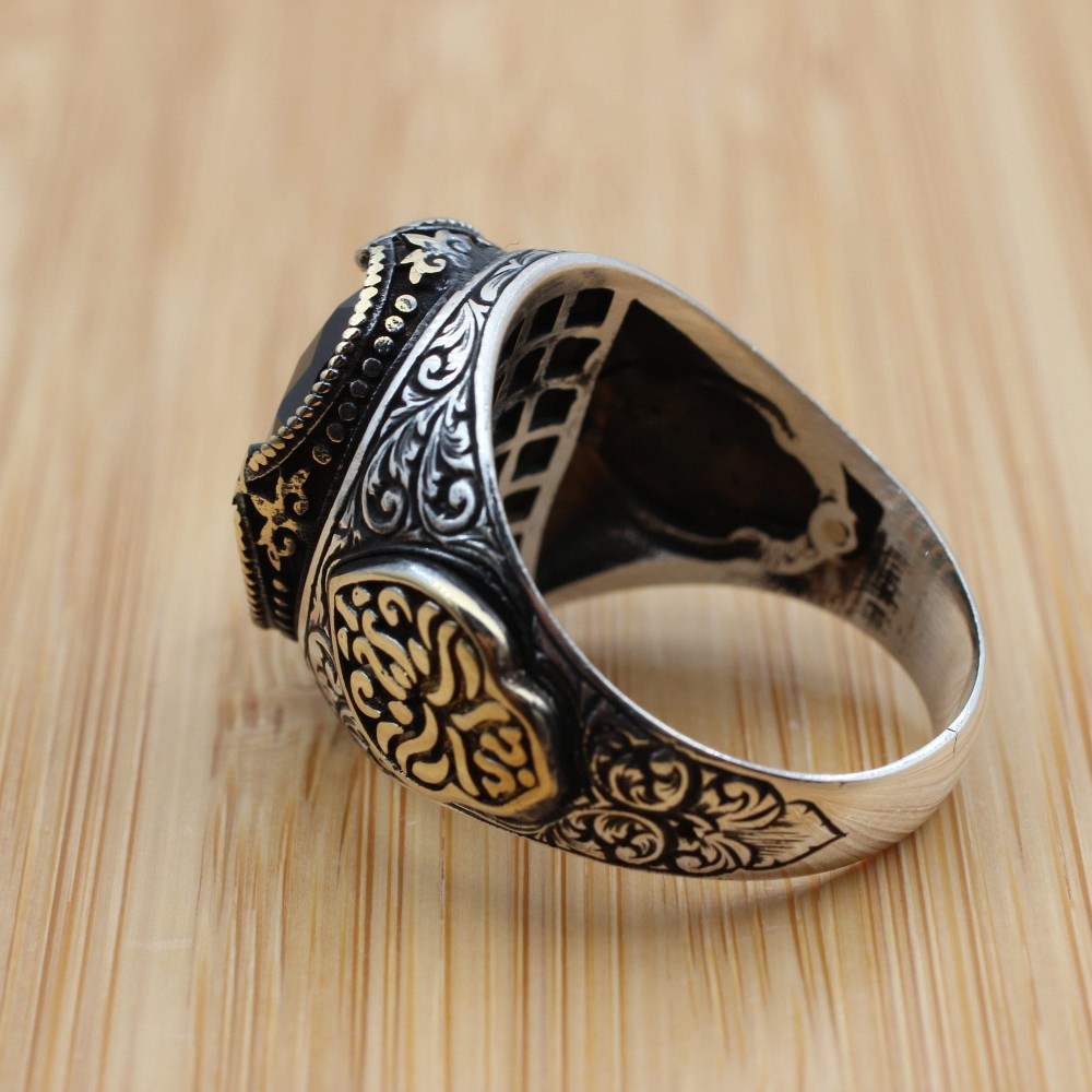 Turkish Handmade Silver Men's Ring, Men's Handmade Ring, Men's Ring, Onyx Men's Ring, Ottoman Mens Ring, Gift for Him, 925k Sterling Silver,