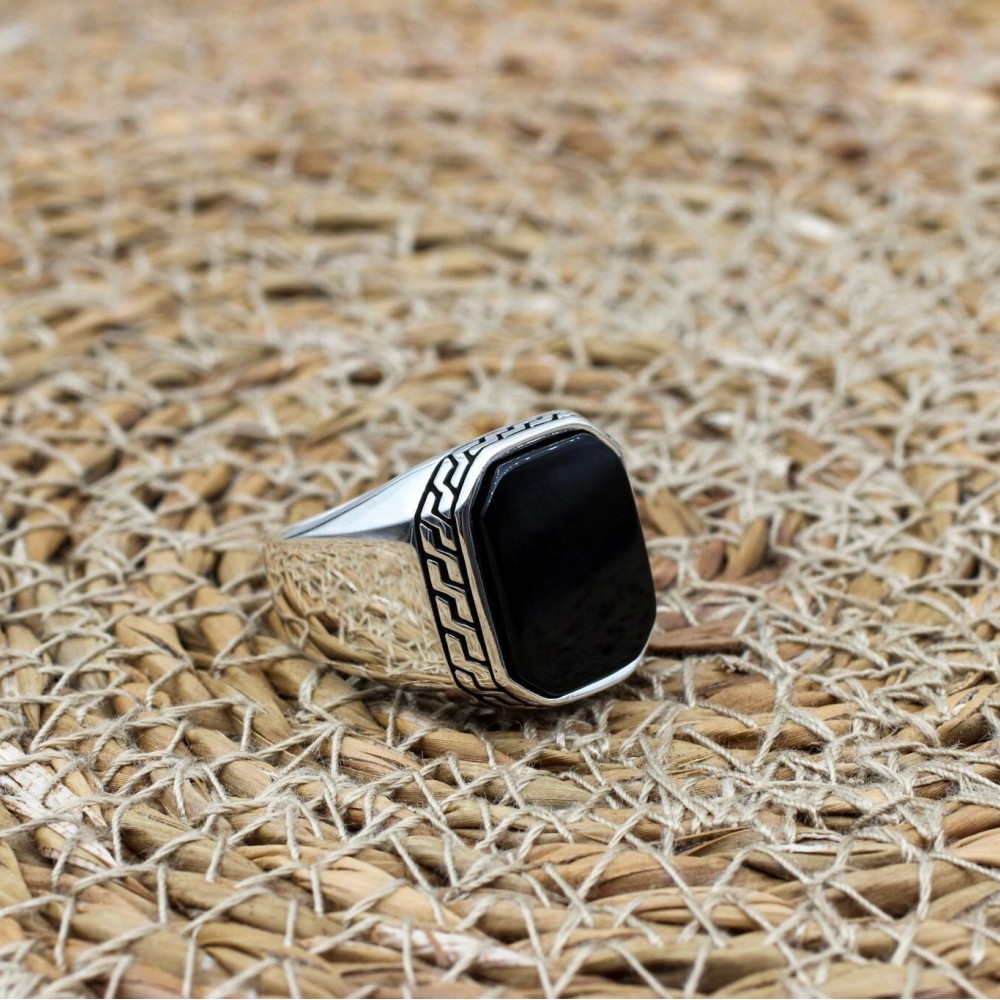 Handmade Silver Men's Ring, Onyx Men's Ring, Turkish Handmade Men's Ring, Men's Ring, Ottoman Mens Ring, Gift for Him, 925k Sterling Silver,