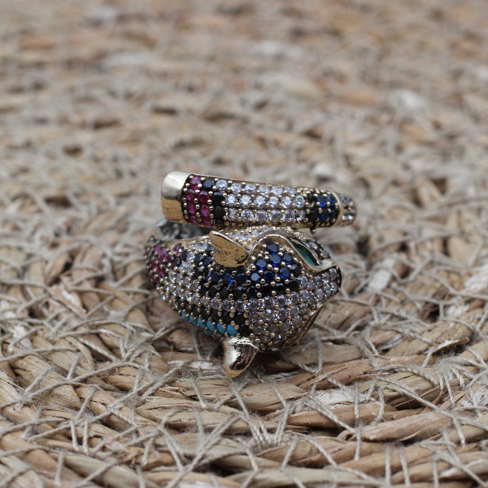 Leopard Tiger Ring, Handmade Women's Ring, Tiger Ring, Turkish Handmade Ring, Ottoman Women Ring, Ladies Ring, 925k Sterling Silver, Tiger,