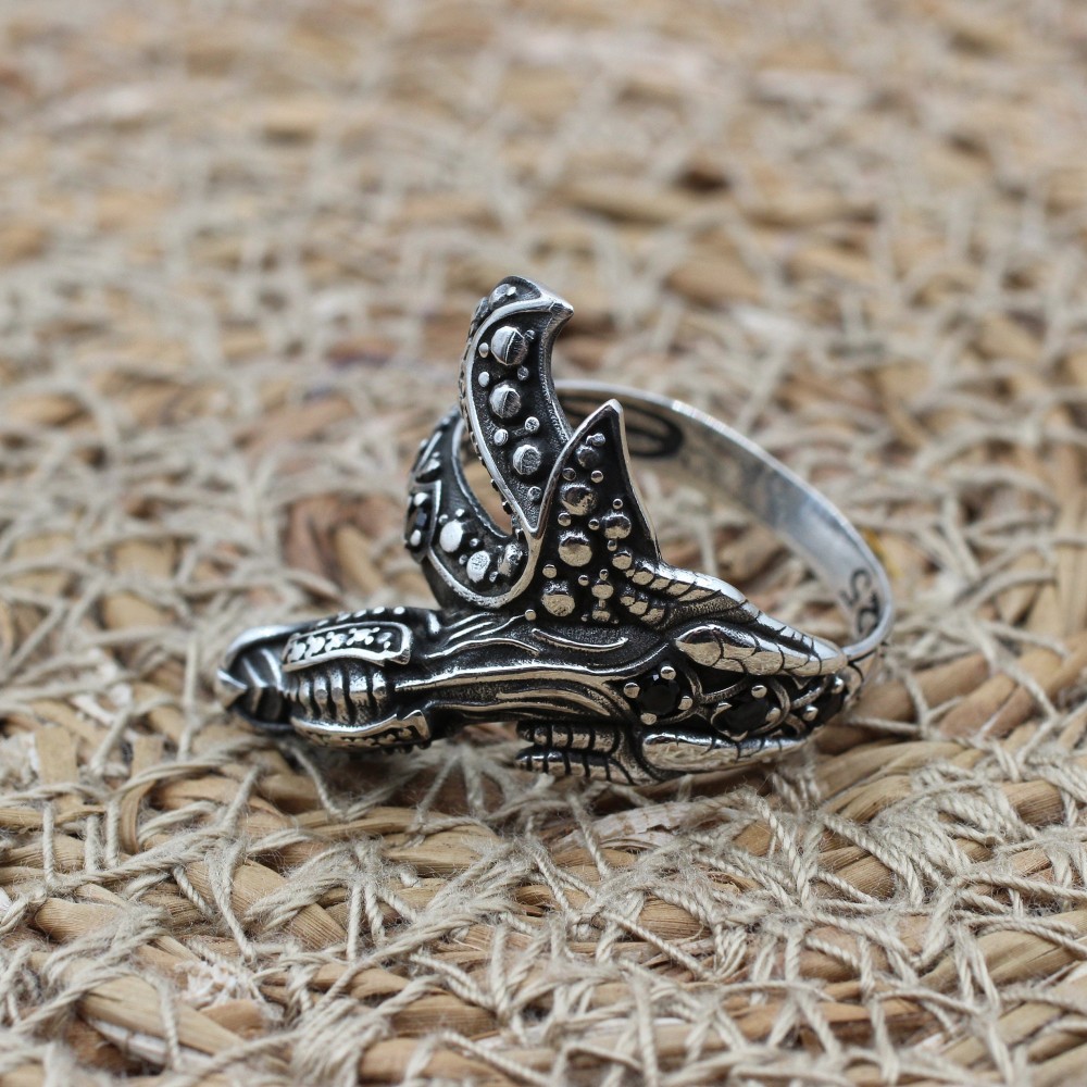Snake Mens Ring, Turkish Handmade Sterling Silver Ring, Silver Snake Ring, Animal Wrap Ring, Ruby Men Ring, Animal Ring, 925 Sterling Silver