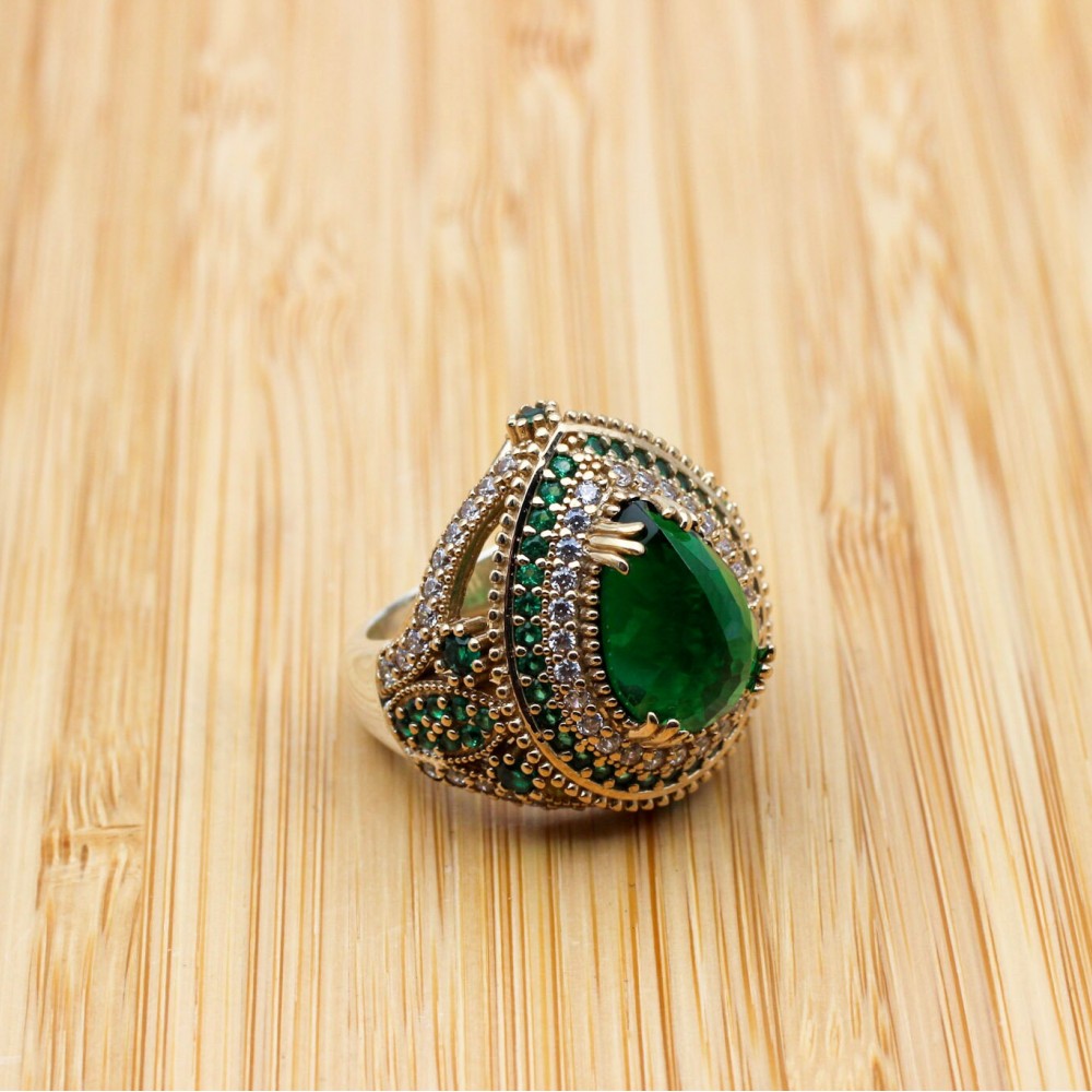 Emerald Set, Authentic Set, Handmade Set Women, Turkish Handmade, Ladies Jewelry Set, Earring, Pendant, Ladies Set, 925k Sterling Silver