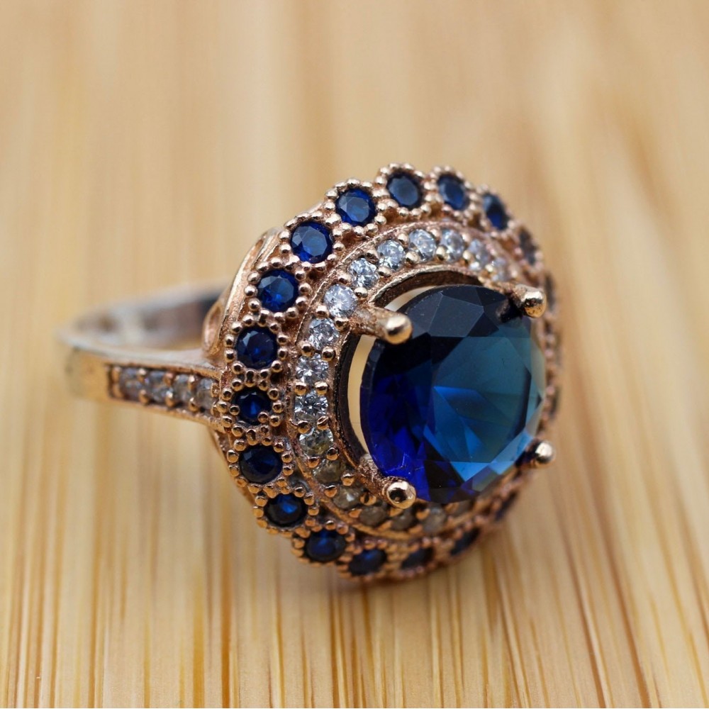 Sapphire Topaz Ring, Handmade Women's Ring, Authentic Ring, Turkish Handmade Ring, Ottoman Women Ring, Ladies Ring, 925k Sterling Silver