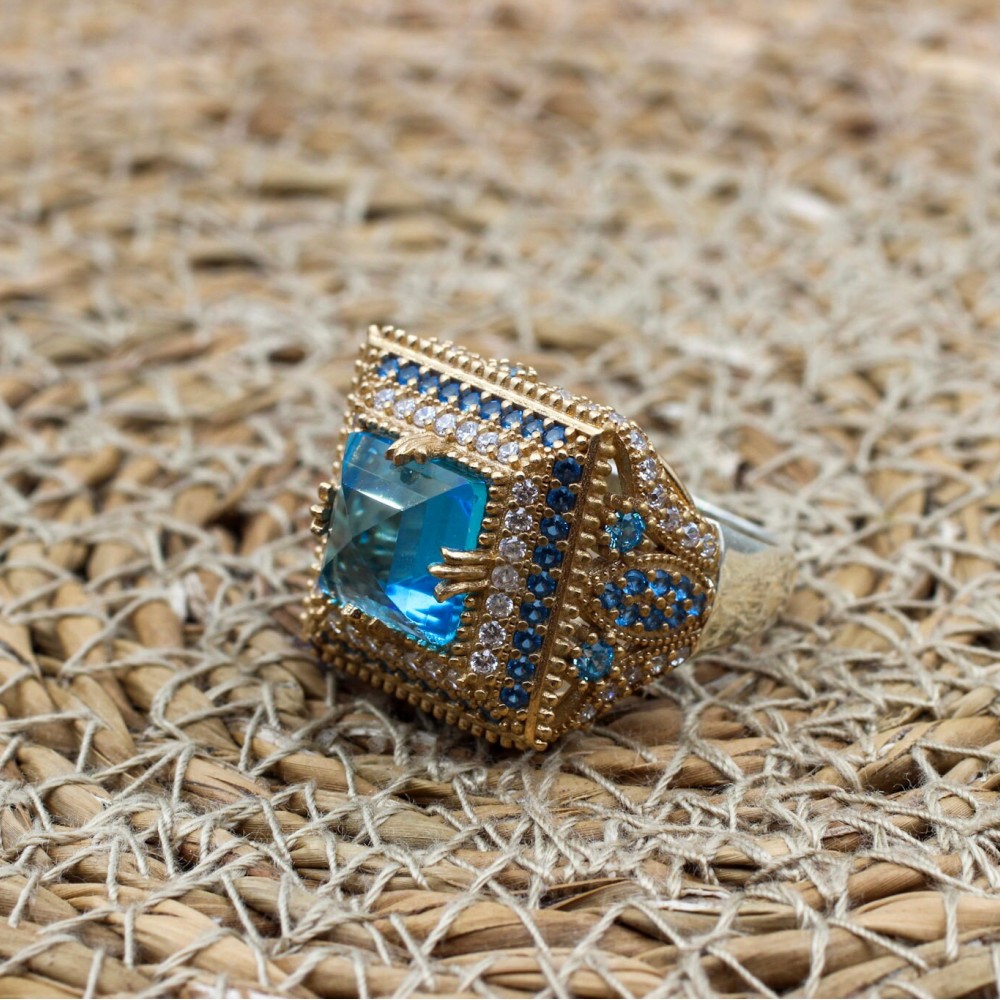 Turkish Handmade Ring, Silver Ladies Ring, Handmade Women Ring, Ottoman Women Ring, Aquamarine Ring, Ladies Ring, 925k Sterling Silver Ring,