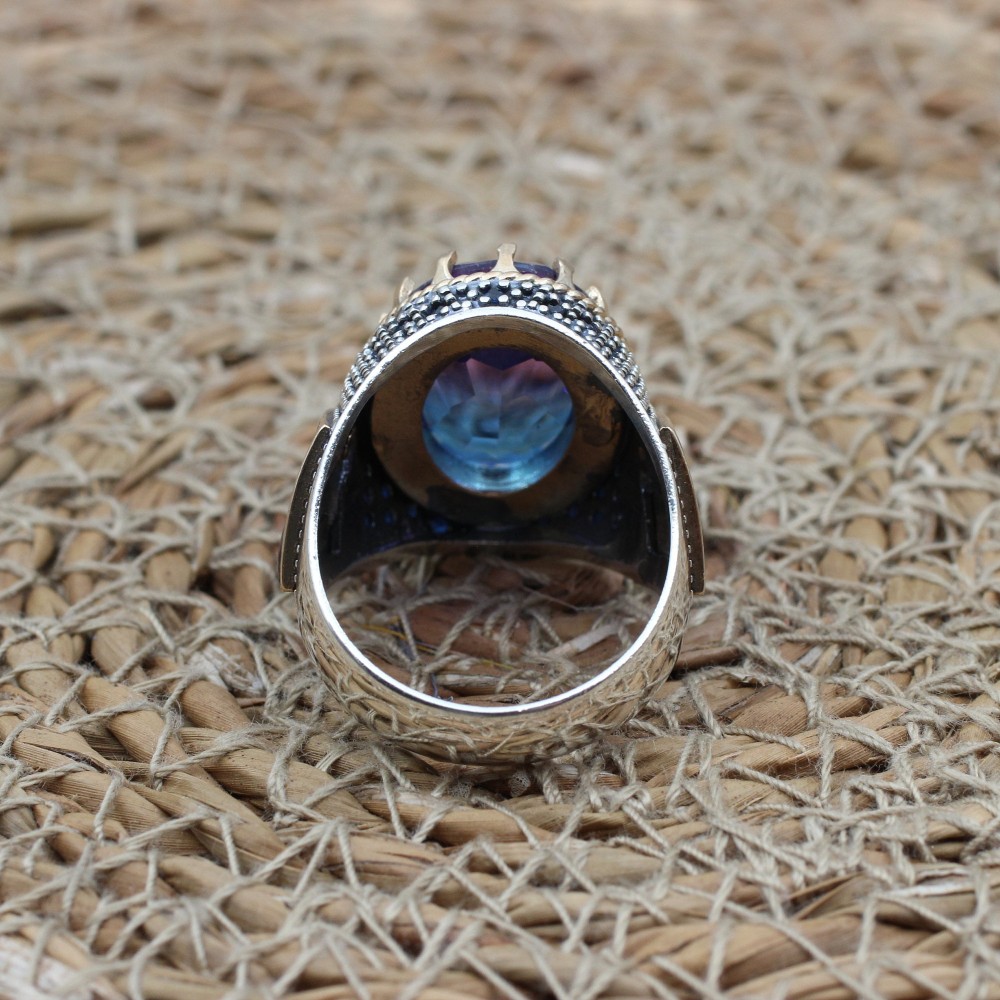 Men's Handmade Ring, Turkish Handmade Ring, Ottoman  Men's Ring, Tourmaline Men's Ring, Men's Jewelry, Gift for Him, 925k Sterling Silver