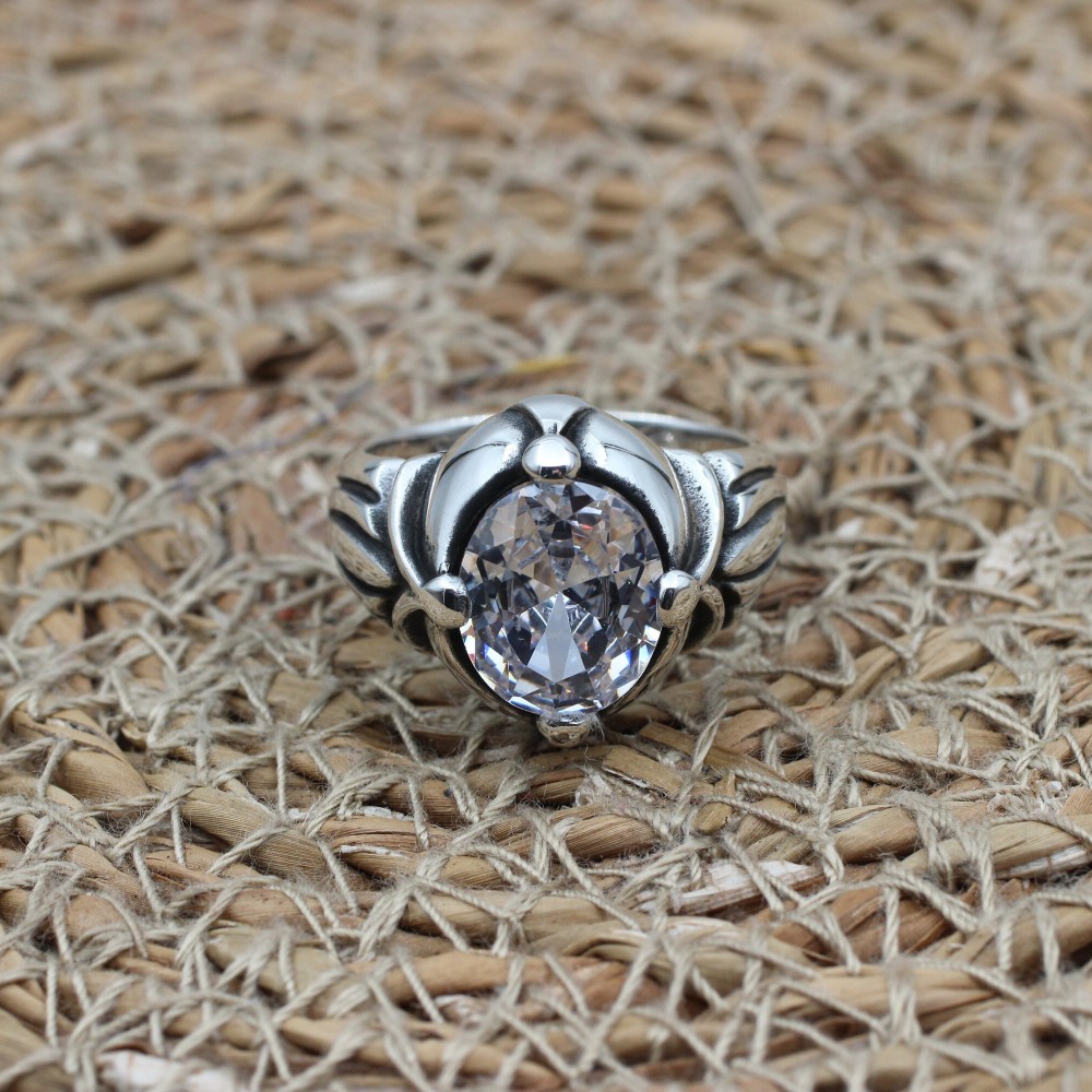 Mens Handmade Ring, Turkish Handmade Silver Men Ring, Ottoman Men Ring, Zircon Ring, Men's Jewelry, Gift for Him, 925k Sterling Silver Ring