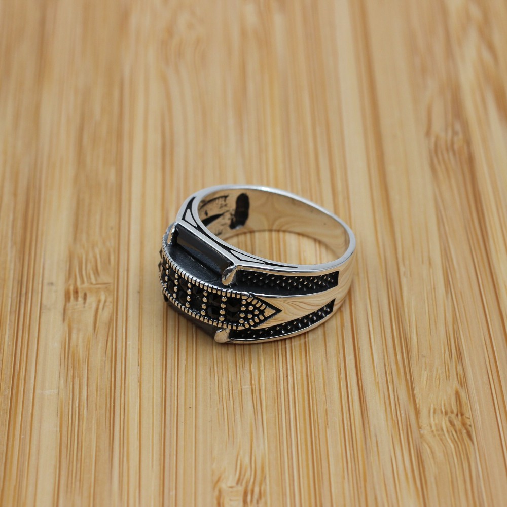 Turkish Handmade Silver Men's Ring, Men's Handmade Ring, Men's Ring, Onyx Men's Ring, Ottoman Mens Ring, Gift for Him, 925k Sterling Silver,