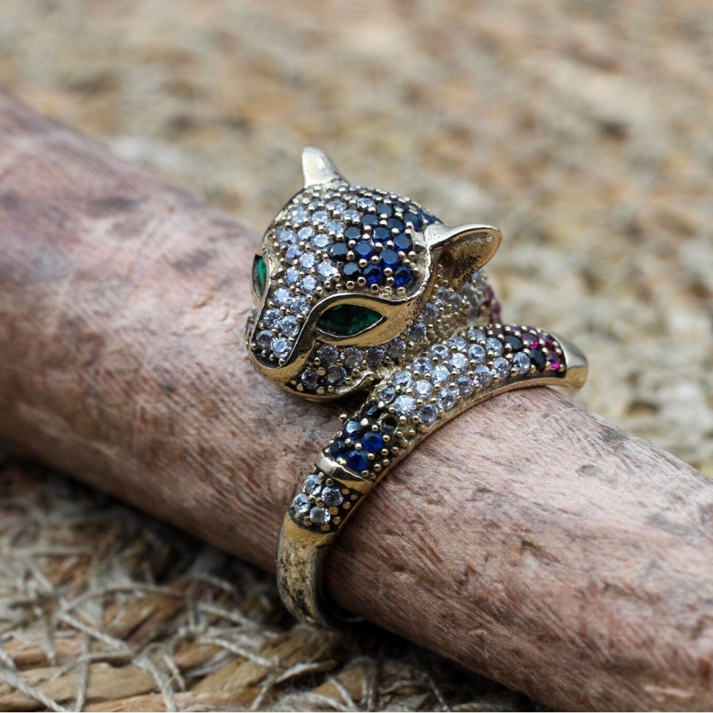 Leopard Tiger Ring, Handmade Women's Ring, Tiger Ring, Turkish Handmade Ring, Ottoman Women Ring, Ladies Ring, 925k Sterling Silver, Tiger,