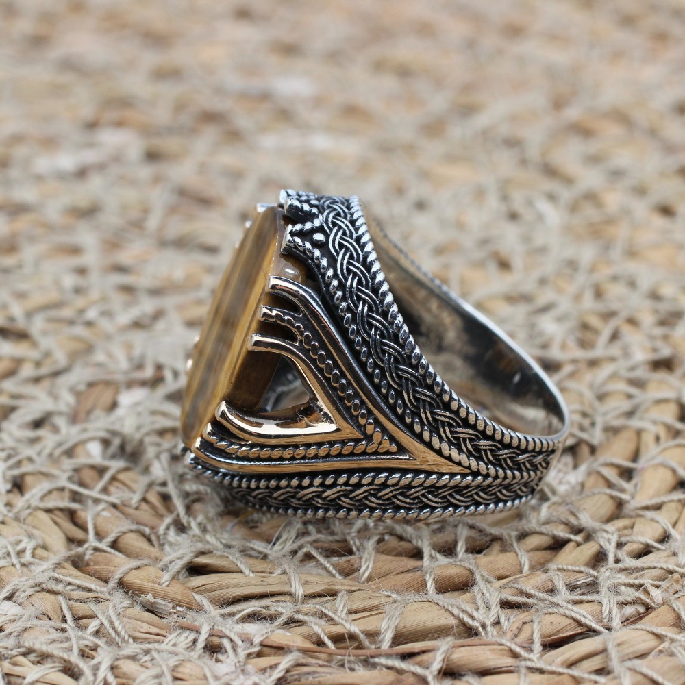 Tiger Eye Men's Ring, Ottoman Men's Ring, Handmade Men's Ring, Turkish Handmade Men's Ring, Men's Jewelry, Gift for Him, 925 Sterling Silver Tiger Eye Men's Ring, Ottoman Men's Ring, Handmade Men's Ring, Turkish Handmade Men's Ring, Men's Jewelry, Gift for Him, 925 Sterling Silver