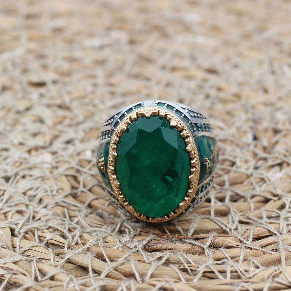 Paraiba Men's Ring, Men's Handmade Ring, Turkish Handmade Men's Ring, Ottoman Ring, Men's Jewelry, Gift for Him, 925k Sterling Silver Ring