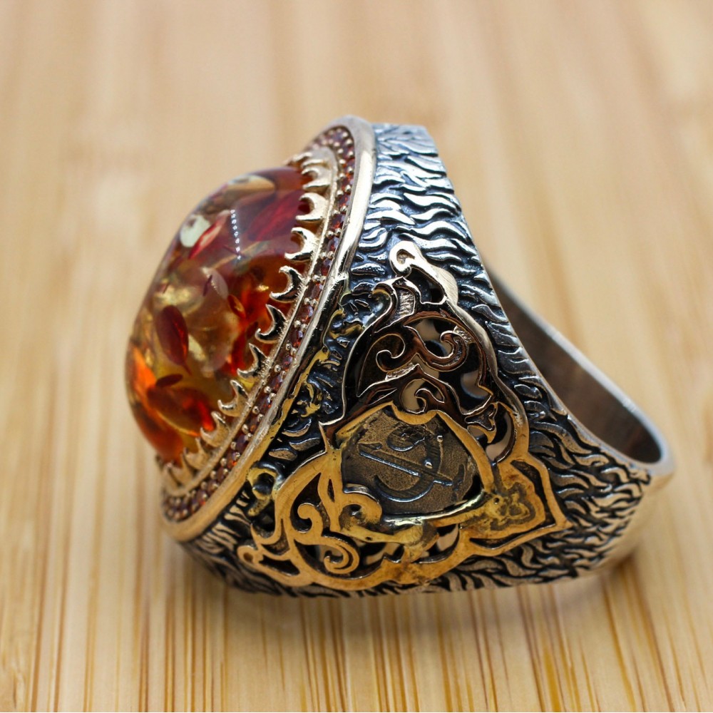 Amber Ring, Men's Handmade Ring, Ottoman Men Ring, Turkish Handmade Silver Men Ring, Yemeni Ring, Gift for Him, 925k Sterling Silver Ring Amber Ring, Men's Handmade Ring, Ottoman Men Ring, Turkish Handmade Silver Men Ring, Yemeni Ring, Gift for Him, 925k Sterling Silver Ring