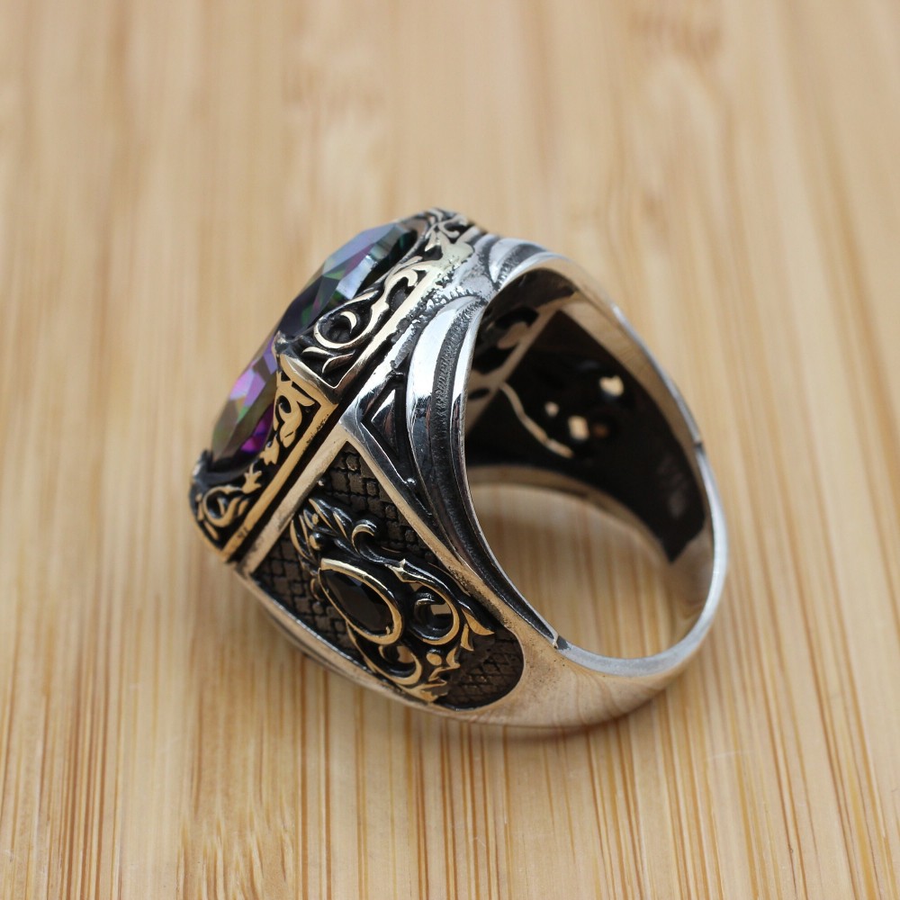 Mystic Topaz Ring, Handmade Ring, Turkish Handmade Silver Men Ring, Mystic Topaz Ring, Men's Jewelry, Gift for Him, 925k Sterling Silver Mystic Topaz Ring, Handmade Ring, Turkish Handmade Silver Men Ring, Mystic Topaz Ring, Men's Jewelry, Gift for Him, 925k Sterling Silver