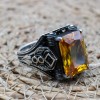 Citrine Men's Ring, Men's Handmade Ring, Turkish Handmade Ring, Ottoman Men's Ring, Men's Jewelry, Gift for Him, 925k Sterling Silver Ring