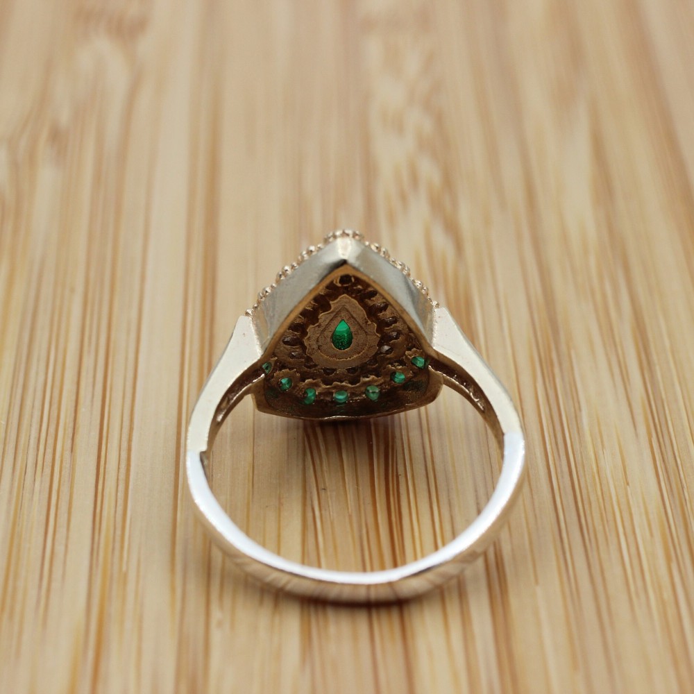 Emerald Ring, Ladies Ring, Handmade Women's Ring, Turkish Handmade Ring, Authentic Ring, Ottoman Ring, 925k Sterling Silver, Emerald Zircon