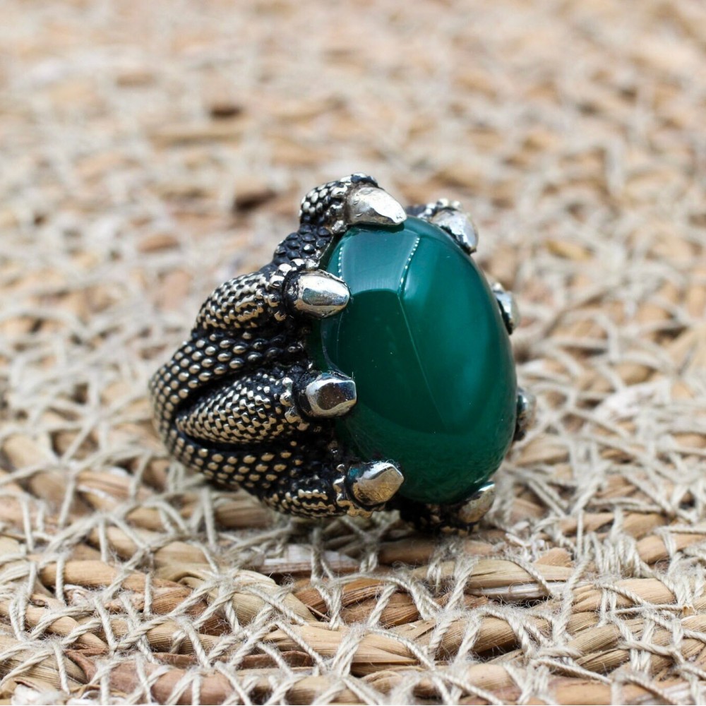 Handmade Men's Ring, Agate Ring, Turkish Handmade Ring, Claw Ring, Ottoman Mens Ring, Men's Jewelry, Gift for Him, 925k Sterling Silver Ring