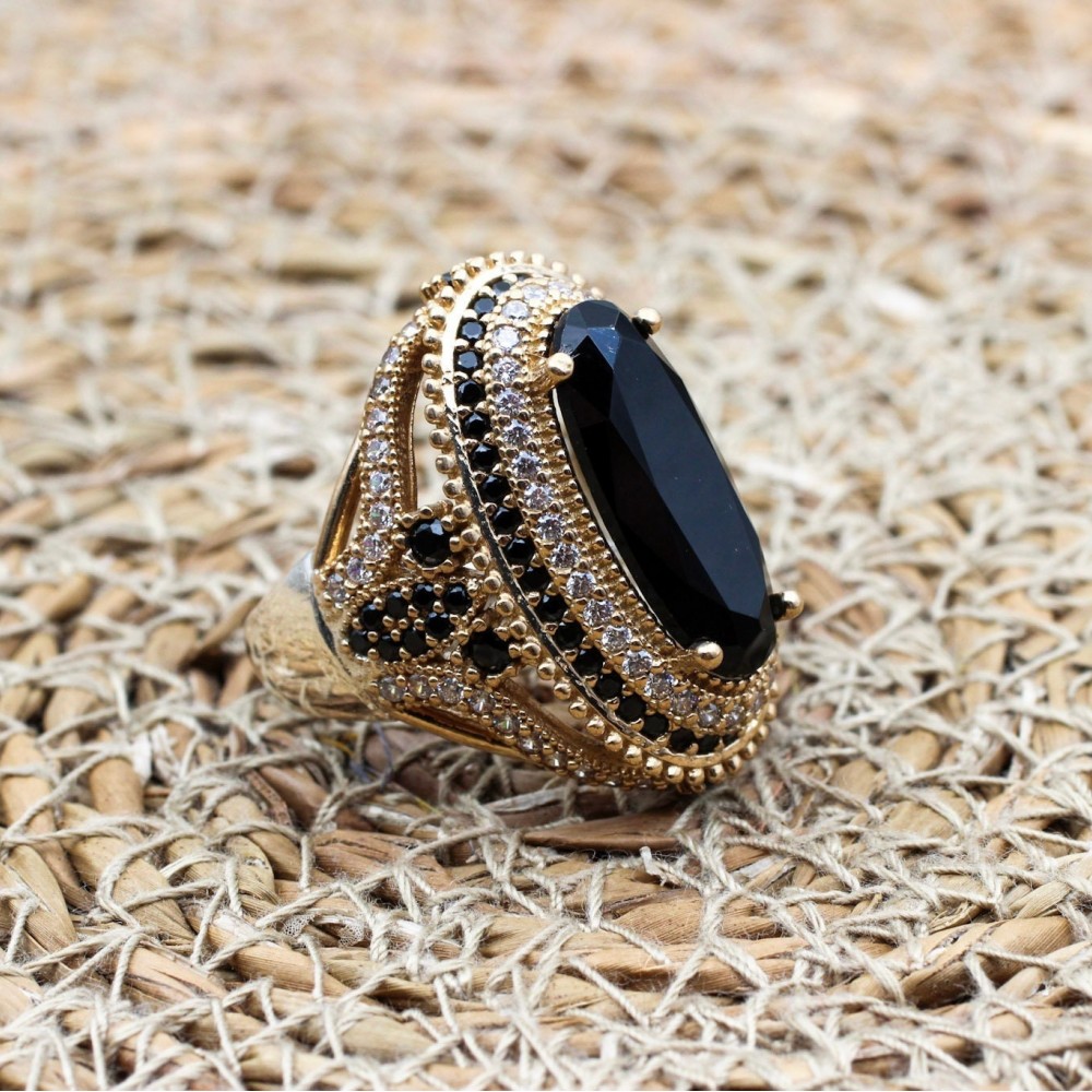 Onyx Ring, Handmade Women's Ring, Authentic Ring, Turkish Ring, Ottoman Women's Ring, Ladies Ring, 925k Sterling Silver Ring, Cubic Zirconia