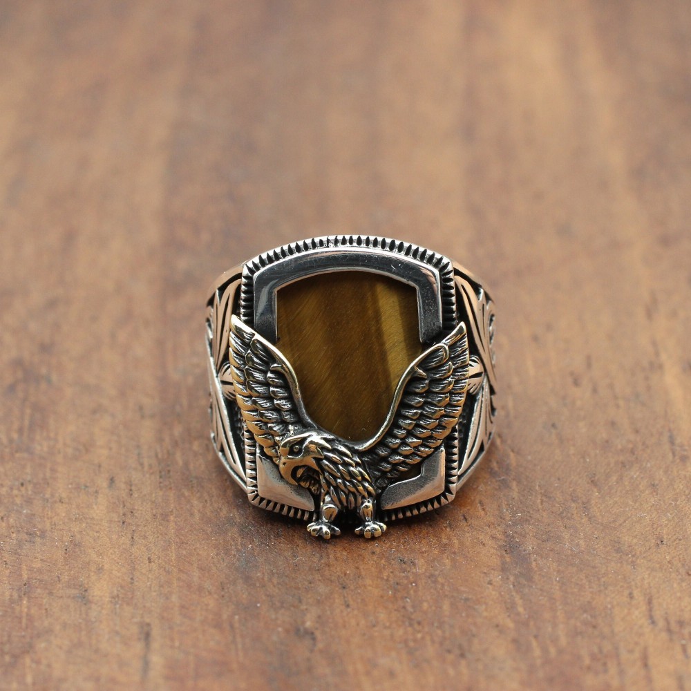 Tiger Eye Men's Ring, Eagle Men's Ring, Handmade Men's Ring, Turkish Handmade Men's Ring, Men's Jewelry, Gift for Him, 925 Sterling Silver Tiger Eye Men's Ring, Eagle Men's Ring, Handmade Men's Ring, Turkish Handmade Men's Ring, Men's Jewelry, Gift for Him, 925 Sterling Silver